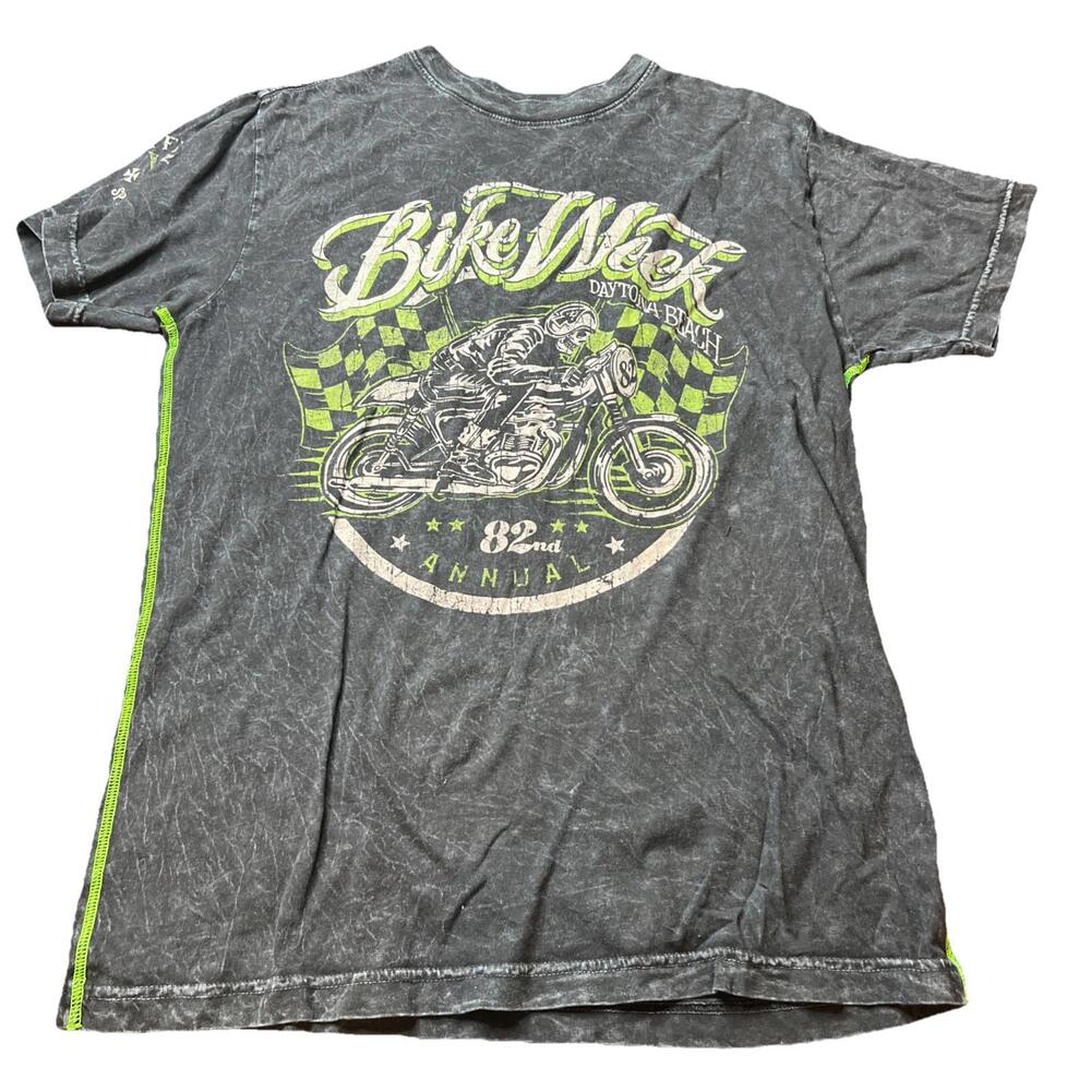 Y2K Affliction Tshirt Mens Black Lava Wash Daytona Beach Bike Week 82nd Annual